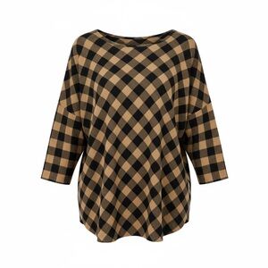 Size L  jJill Black and Tan Checkered Long Sleeve Top EUC Lightweight